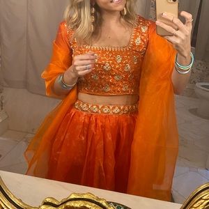Orange Embroidered Lehenga